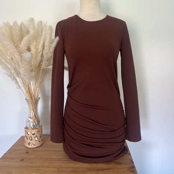 Zara Dresses & Skirts - NWT Zara brown ruched mid length dress